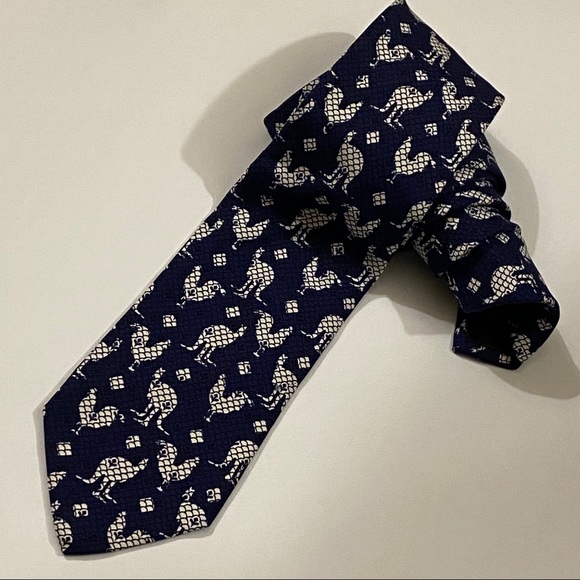 ETRO Signature Rooster Kangaroo Tie Blue White new - Picture 5 of 6
